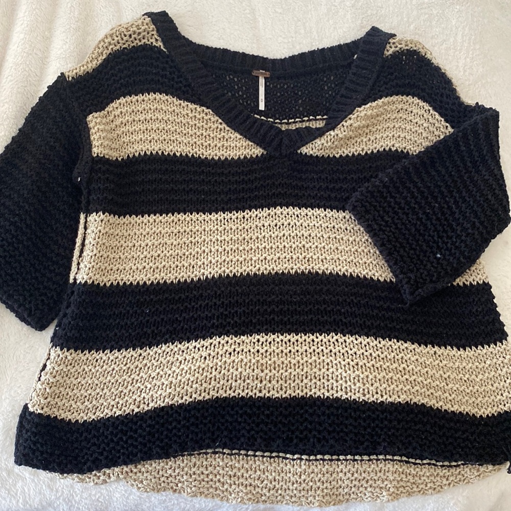 Free people cropped sleeve striped sweater (M)